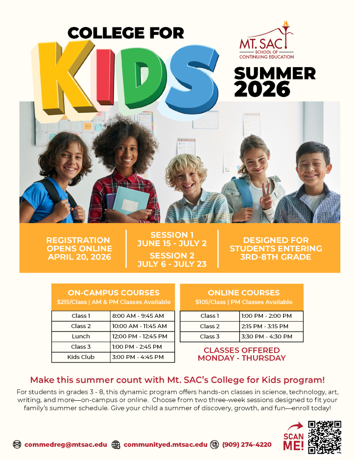 2026 College for Kids Schedule Flyer